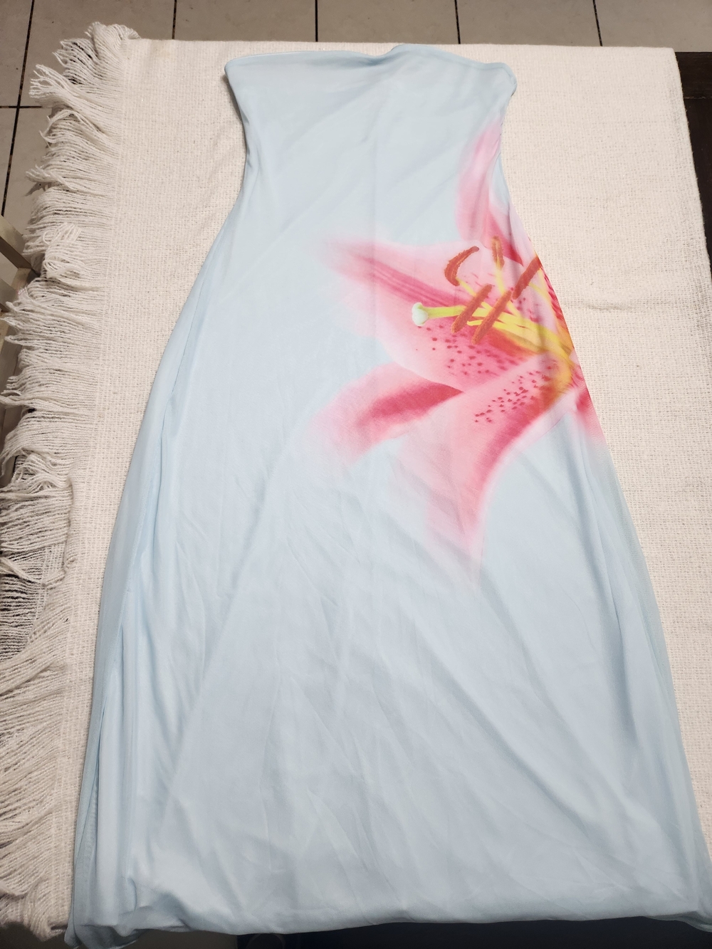Strapless Light Blue Floral Print Rachel Paige Maxi Dress Size M